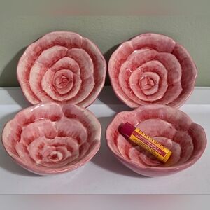 🌹Hand Painted Pink Rose Flower Shaped Snack Bowls Dipping Servewear Set of 4